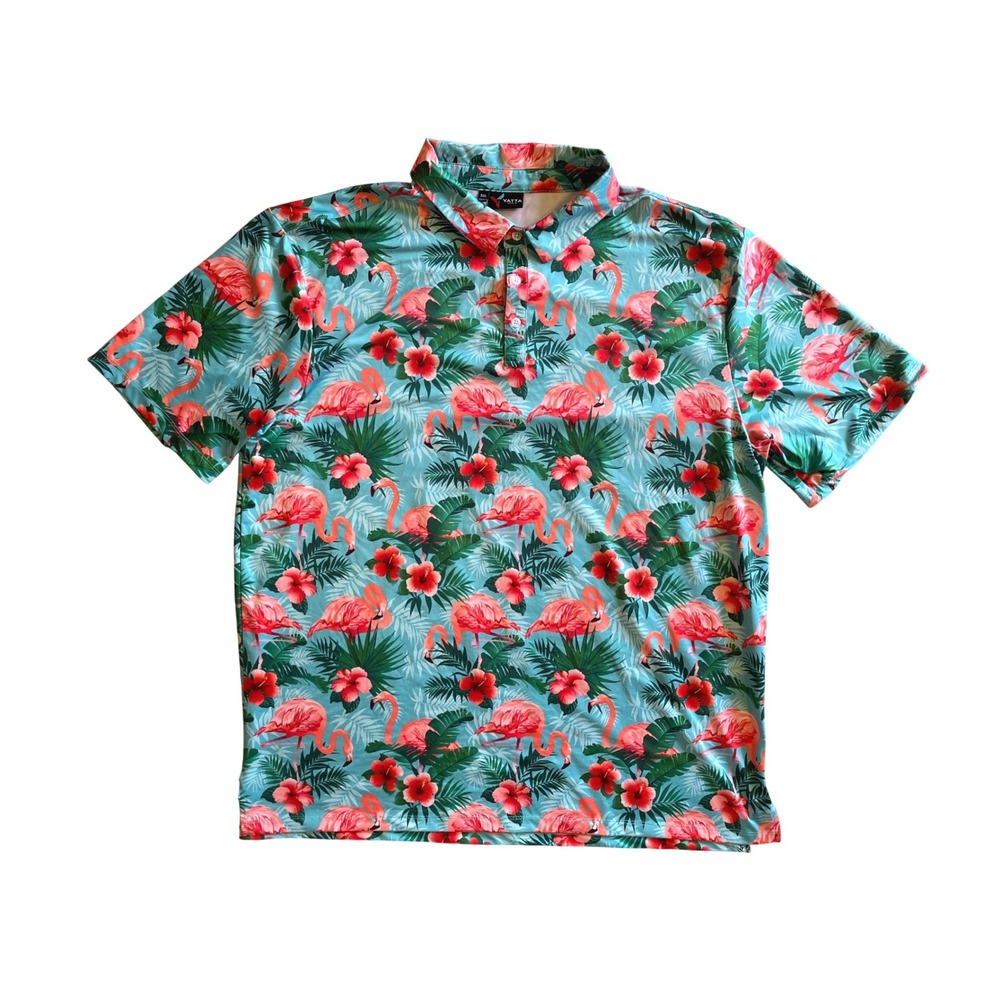 Yatta Golf‎ Par-Tee Mens 3XL Flamingo Tropical Polo Shirt Performance Stretch